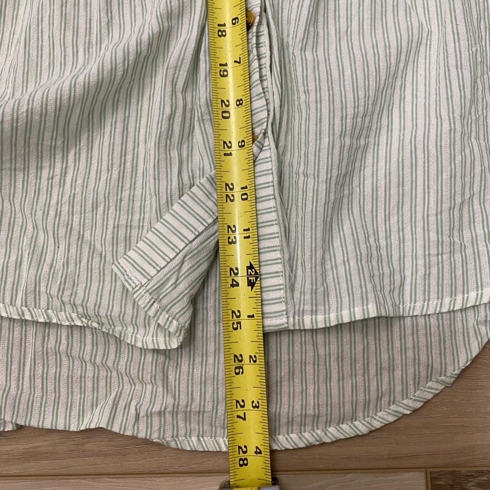 Listicle Green & White Striped Button Down Ruffle Blouse Size Large - Picture 10 of 15